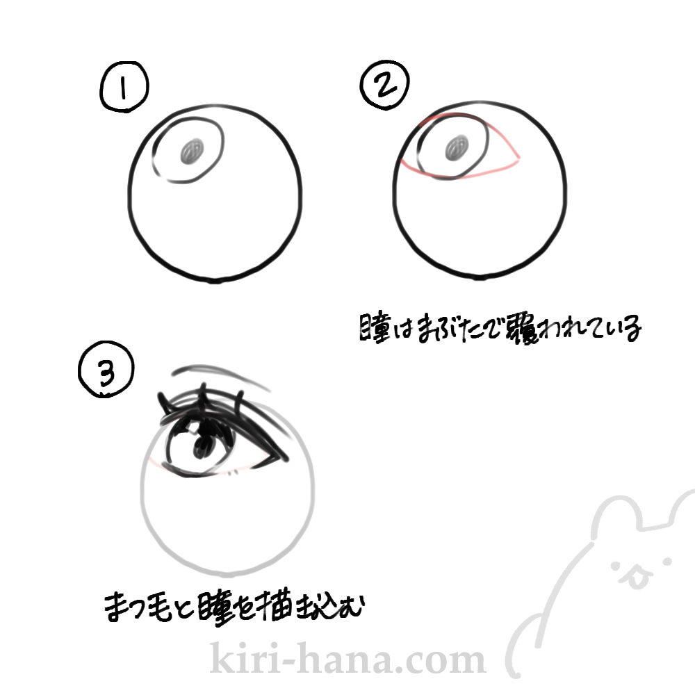 斜め上の角度の目の描き方