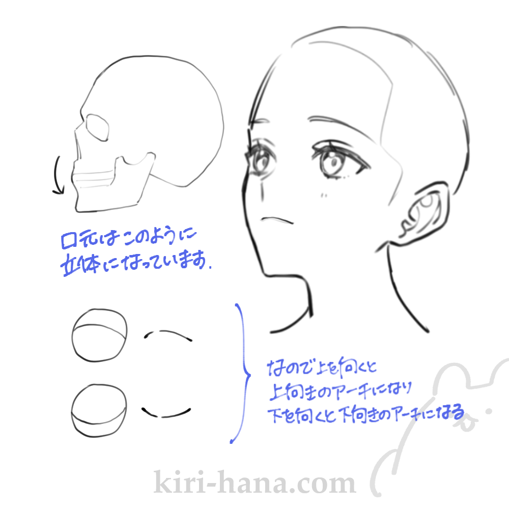 斜め上の角度の口の描き方
